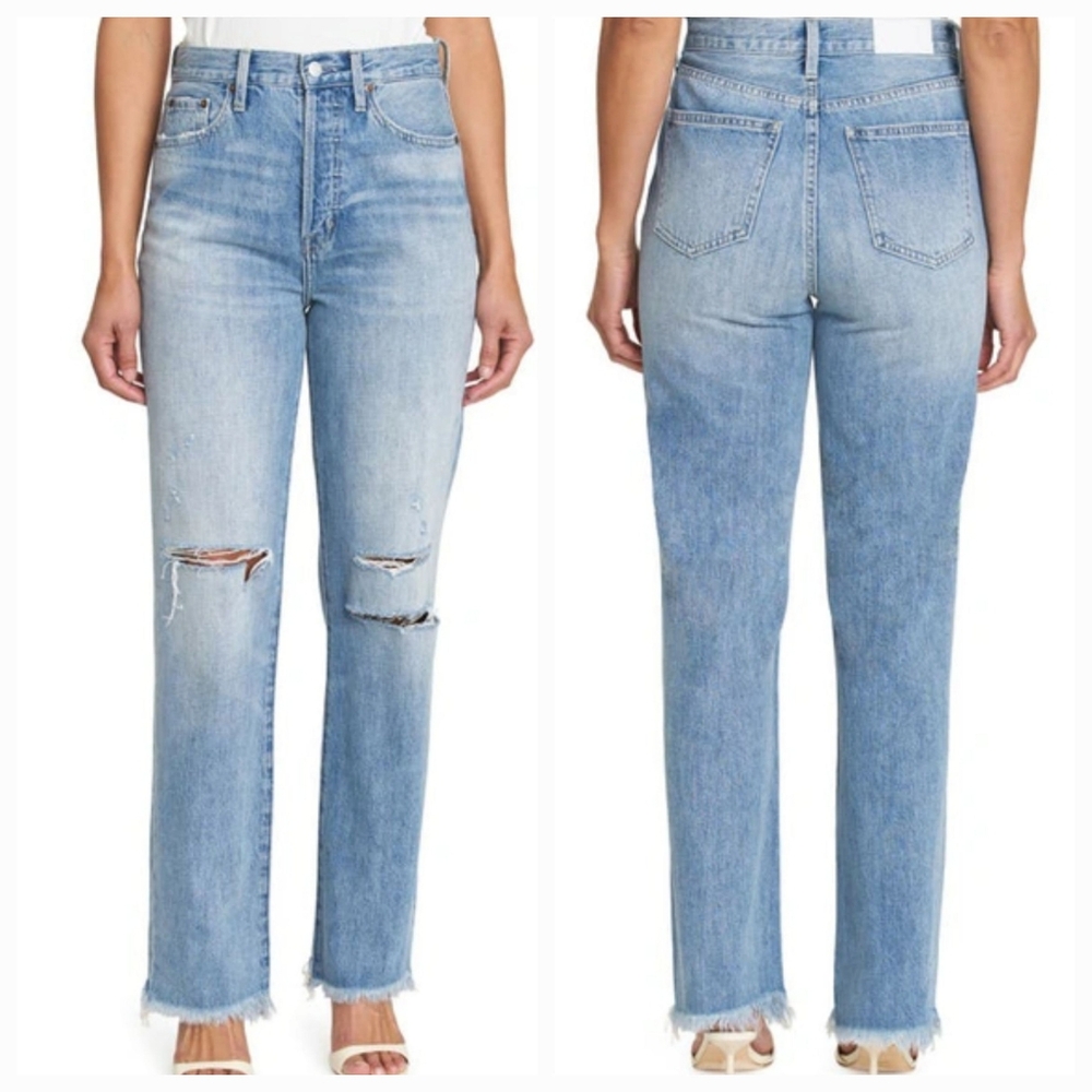 Pistola Jeans Super High Rise Straight "Cassie" Bayview Distressed Fray Hem s:29